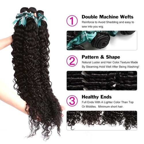 Curly Human Hair Bundles Wave for Women Weave 3 Bundles Closure Natural Color - Picture 9 of 21