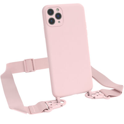 Für Apple iPhone 11 Pro Max Handyhülle Umhängen breites Band Kette Tasche Rosa