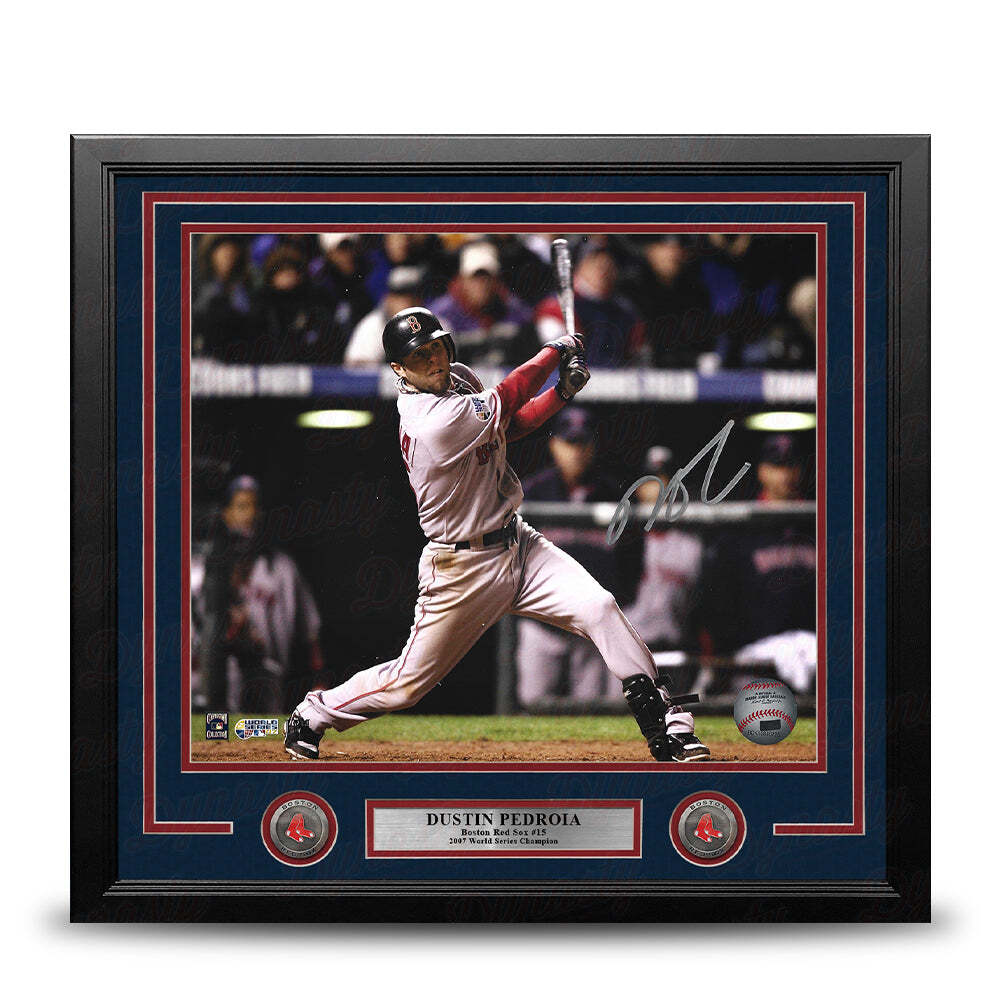Dustin Pedroia 07 WS Swing Boston Red Sox Autographed 11x14