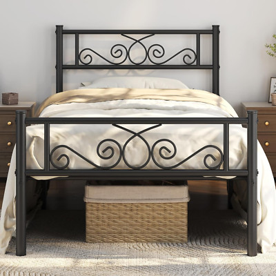 Cama doble con plataforma de metal y cabecera