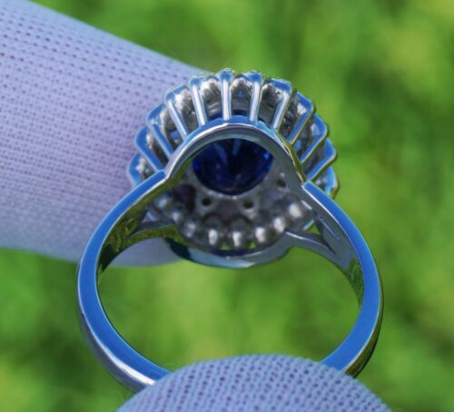 GIA Sapphire Ring Gold 14k Ceylon Diamond Oval Blue 3.8CTW Certif Genuine Real - Picture 6 of 7