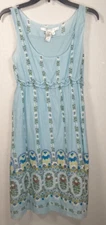Max Studio Blue Cotton Retro Floral Dress Size M