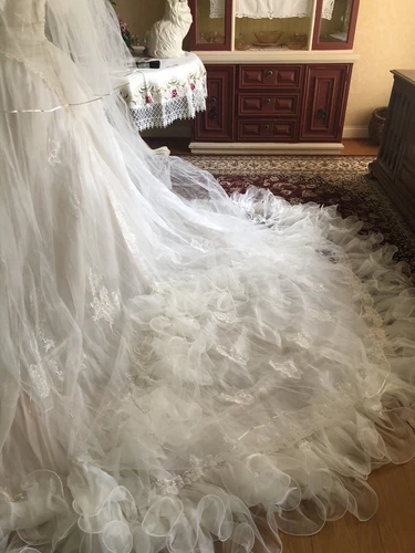 Braut leuchtende Brautkleider Kathedrale mit langer Plissee Sweep Schleppe Satin - Bild 14 von 23