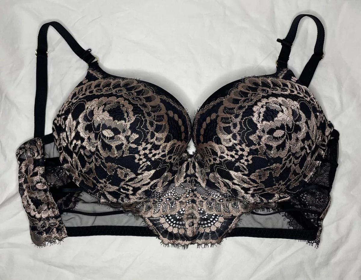 La Senza Hello Sugar black pink lace push-up Padded Underwire Bra