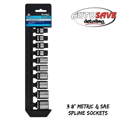 BlueSpot - 10 PCE 3/8'' Metric & Sae Spline Sockets (7-18mm)(9/32''-23/32'')