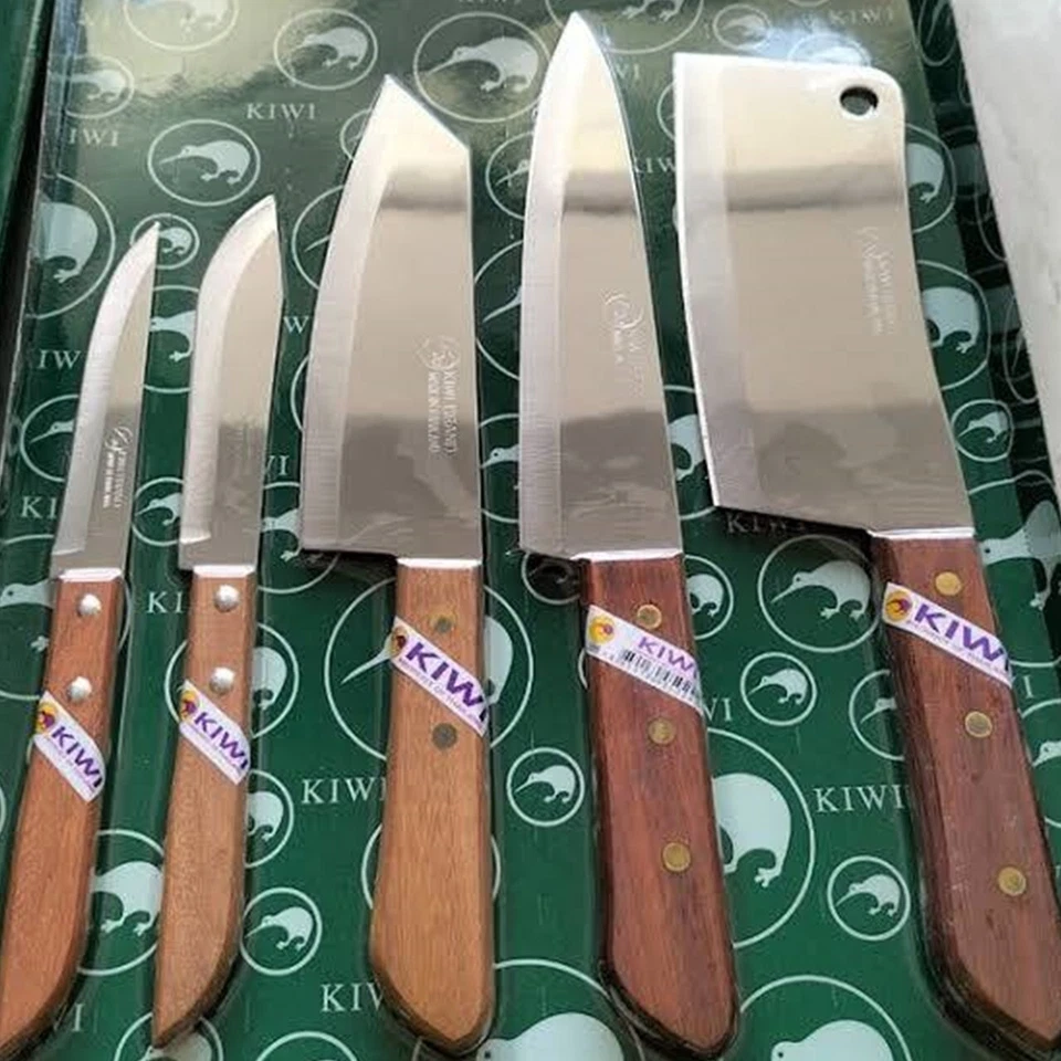 Juego de 5 cuchillos de cocina KIWI W5W mango de madera pelar frutas cortar verduras Foto 4 de 4