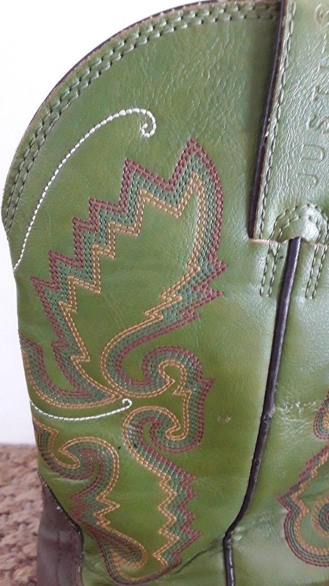 JUSTIN Cowboy Western Work Boots Green Leather Square Toe  display picture 2