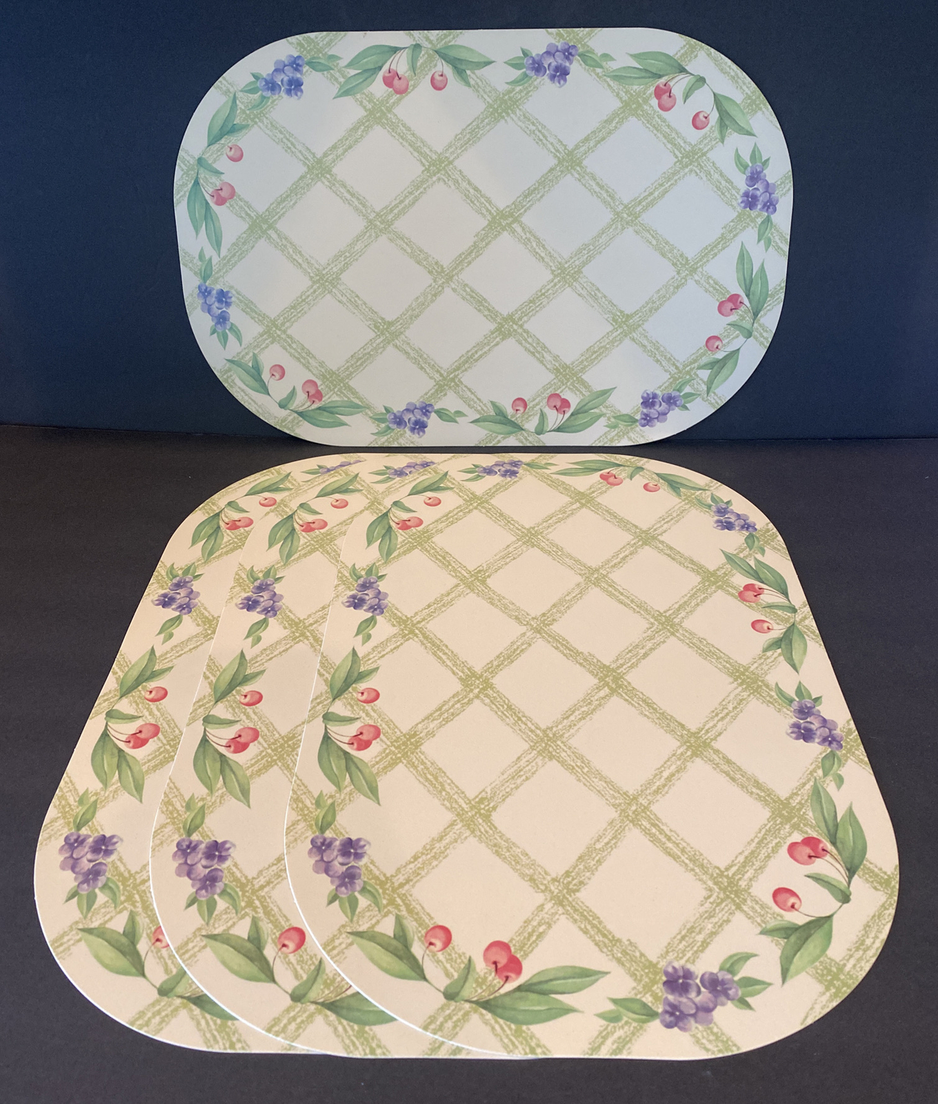 Pfaltzgraff Cherry Place Mats Floral Reversible Vinyl Set Of 4 Vintage