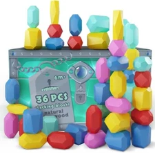 Wooden Stacking Blocks Montessori Toys for 1 2 3 4 5 6 Year Olds Toddlers Kids