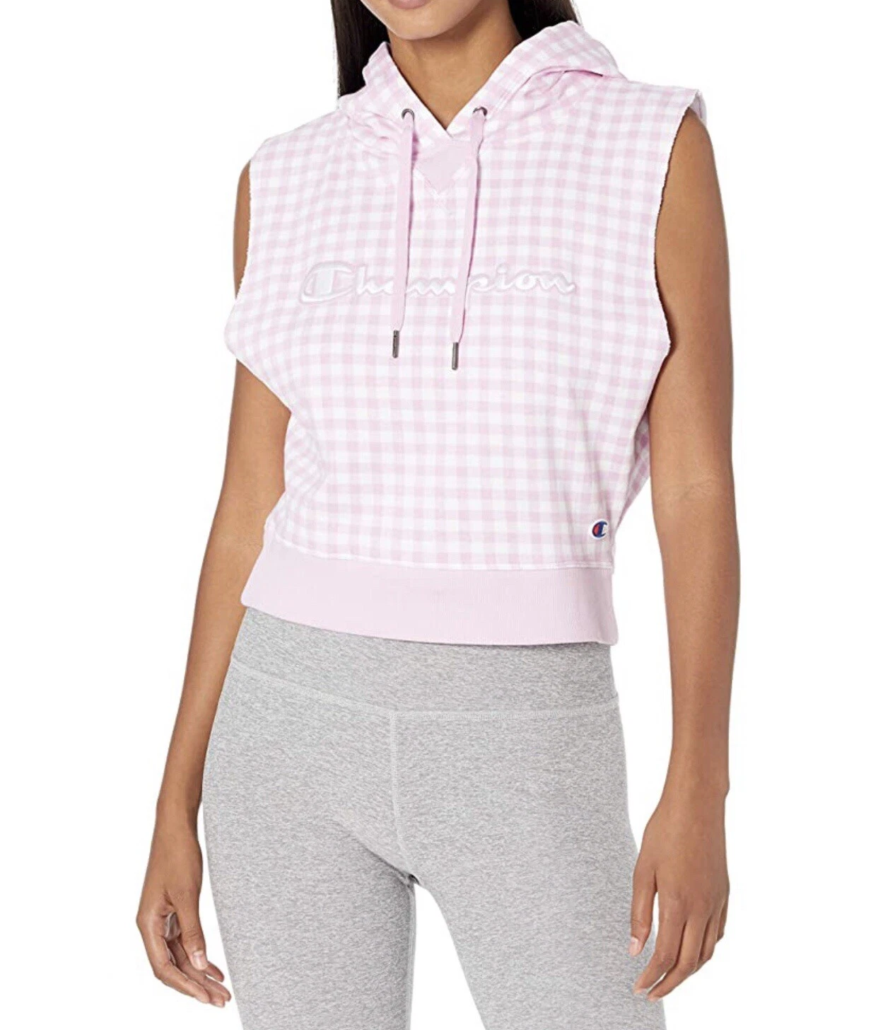 Champion Women's French Terry Campus Semi Cropped Hoodie Sleeveless Top XL