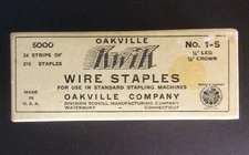 Vintage Oakville Company Kwik Wire Staples Made In USA No. 1 Waterbury CT