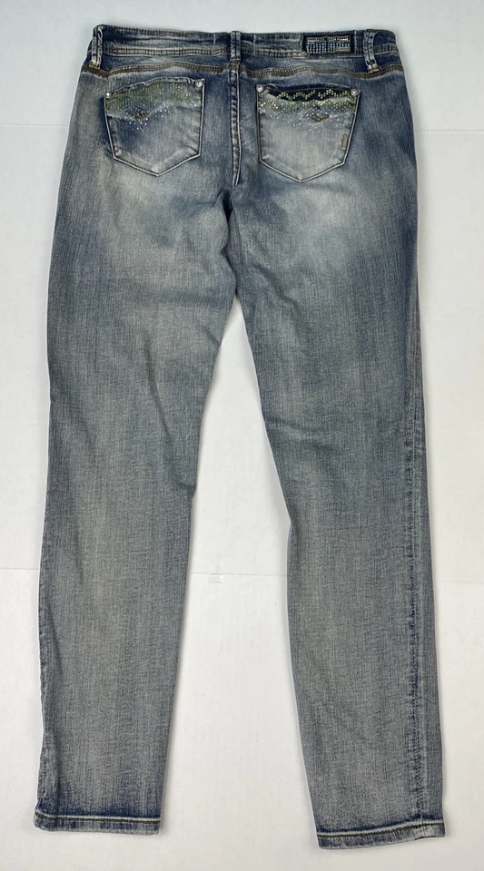 Hint Women’s Size 29 Jeans Rhinestones Blue Denim Skinny Distressed Stretch - Image 3 of 4