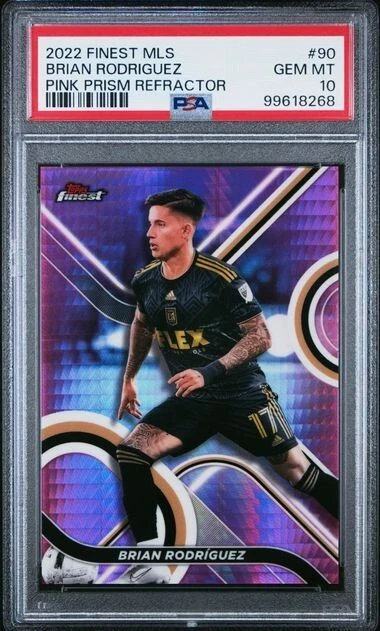 2022 Finest MLS Brian Rodriguez Pink Prism Refractor #'d/125 PSA 10 GEM #90 LAFC