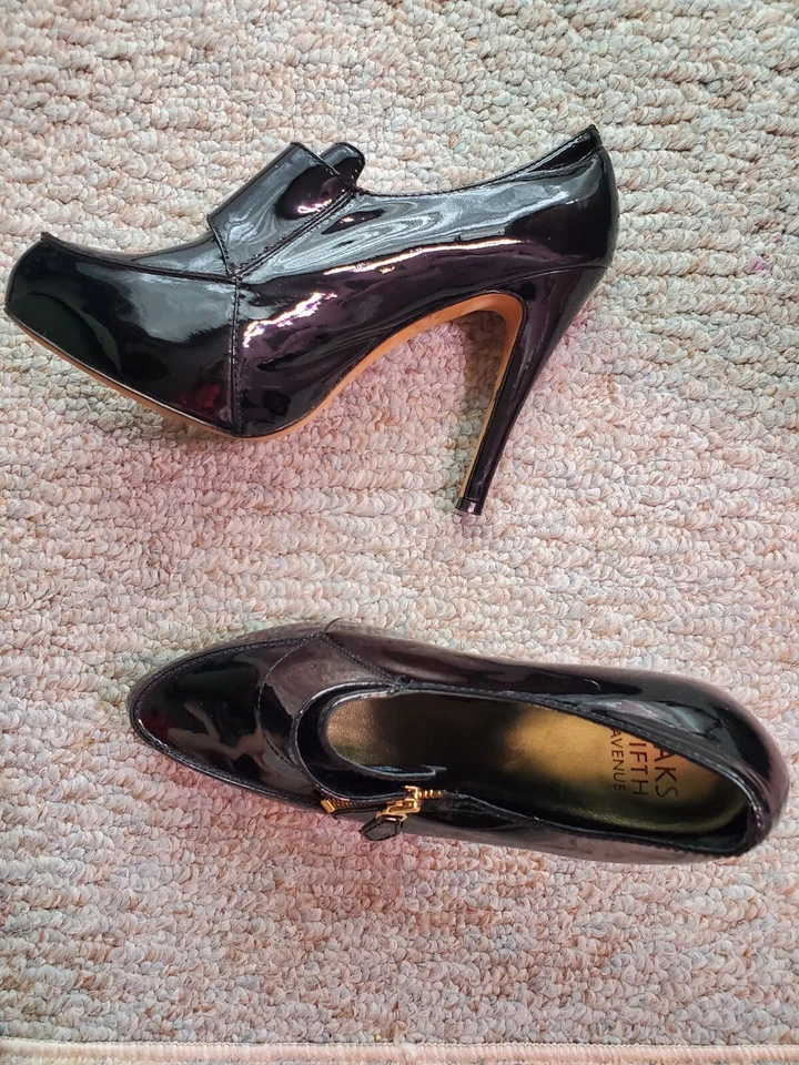 Botín Saks Fifth Ave charol cremallera lateral plataforma 10M ¡DEFECTO! VER FOTOS Foto 2 de 4