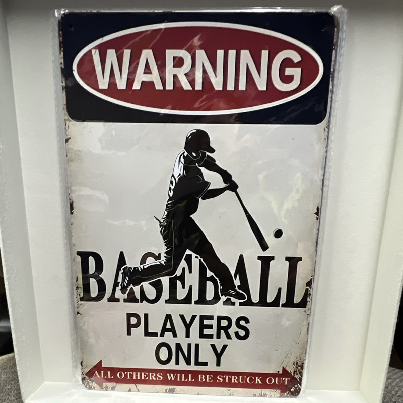 Warning Baseball Players Only Metal Sign Rectangle Vertical Wall Hanging Decor