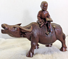 Vintage Antique Asian Water Buffalo With Child On Back