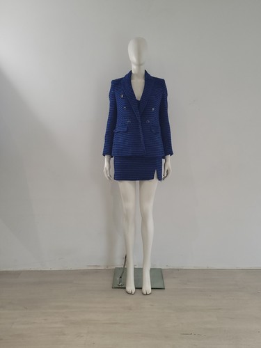 Zara (XS) Blue Boucle Dress Suit UK 6 8 EU 34 36 Mini Dress Blazer Jacket Co-Ord - Picture 1 of 24