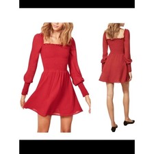 Reformation Kelli Smocked Long Sleeve Mini Dress