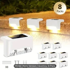 New 8pcs Solar Deck Lights, IP44 Outdoor Fence & Step Lights, Auto On/Off