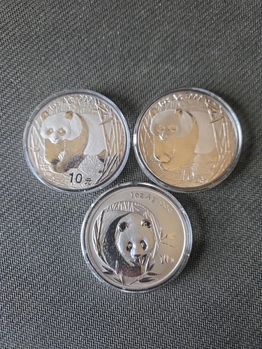 Lot of 3 1 oz Silver Pandas In Capsule 999 Fine  2021, 2022, 2023