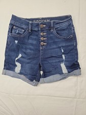 Justice Girls High Rise Button Front Midi Dark Wash Denim Shorts Size 16