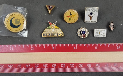 8 Vintage Odd Fellows, FLT, Eye Bank, Masonic, Eastern Star Lapel Pins