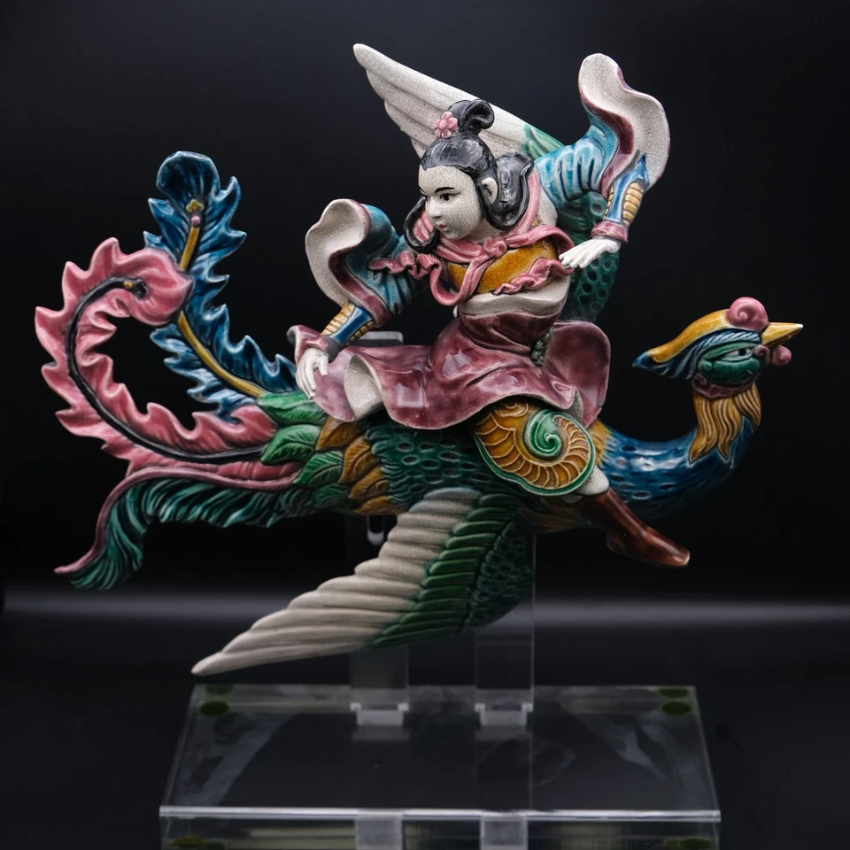 Antique Chinese Ceramic Roof Tile Warrior Riding Phoenix - Image 2 of 4