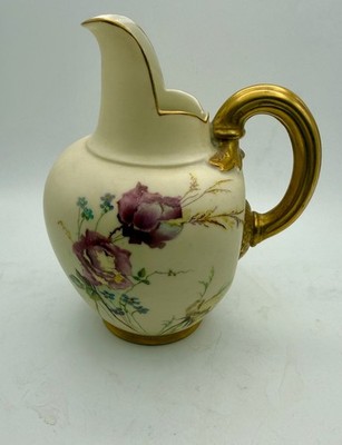 Royal Worcester Blush Flowers Gold Trim Detail England Antique Vase 1094 Pitcher