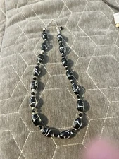 925 FAS Thai Black& Silver Glass Foil Beaded Necklace 16-19 Inches Adjustable