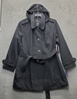 London Fog Trench Coat Womens XXL Black Removable Hood Single-Breasted Belted