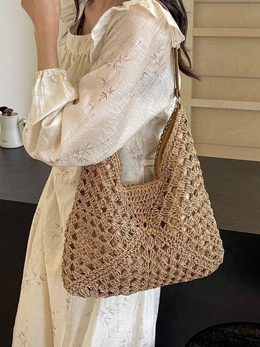 Handwoven Straw Beach Bag Tote Women Summer Vacation Large Capacity Boho Purse