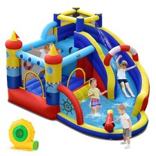 Inflatable Water Park with 550W Blower Slide, Water Cannon Climbing Wall