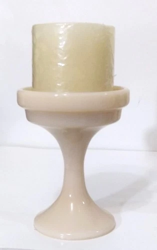 VINTAGE 1960's Westmoreland Creamy Peach Milk Glass Pedestal Candle Holder
