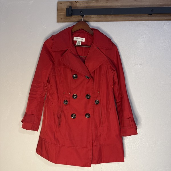 VTG Jones New York Sport Red Double Breasted Trench Coat Lined Women's Medium