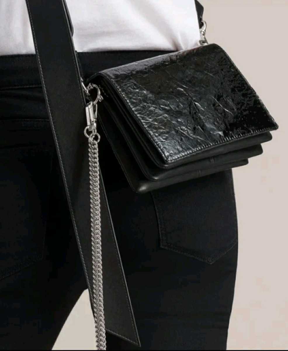 ALLSAINTS Zep Distressed Patent Leather Crossbody Bag - Black | eBay