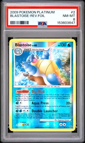 2009 POKEMON PLATINUM #2 BLASTOISE-REVERSE FOIL PSA 8