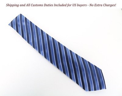 C&A Men's Tie ~ 150 X 8 CM Blue Stripe Pointed-End Pattern Classic
