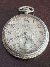 VINTAGE 12 SIZE ELGIN OPEN FACE POCKET WATCH GRADE 315 KEEPING TIME FROM 1935