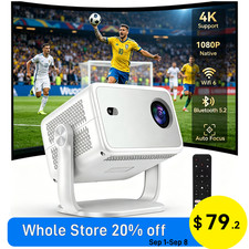 Huidun PT10 Smart Projector 25000 Lumen Native 1080P WiFi6 Bluetooth Home Cinema