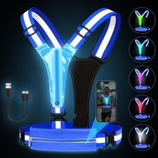 LED Reflective Running Vest with Phone Holder, 5 Colors Light Up Rechargeable