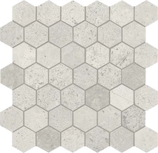 Raine 2" Natural Stone Marble Hexagon Mosaic in Honed Cumulus Grey for Backsplas