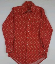 Vintage 60s Cotton Floral Pattern Button Up Shirt Rare USA True Red Multicolor