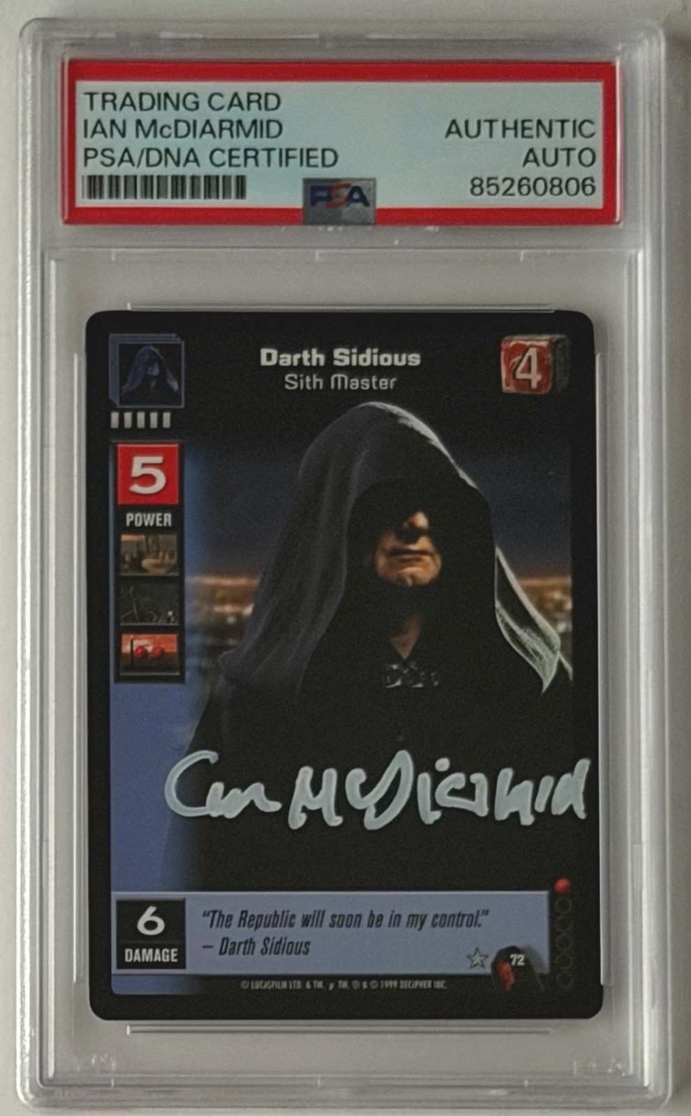 DARTH SIDIOUS • SIGNED • Ian McDiarmid PSA DNA AUTO RARE • YOUNG JEDI CCG CARD
