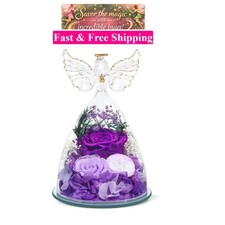 Gifts for Mom Women Birthday Preserved Rose in Glass Angel Figurine Forever F...
