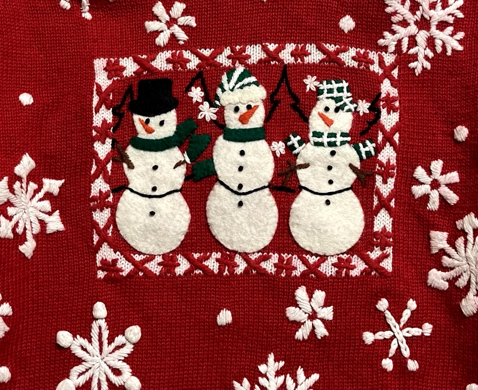 Suéter Muñeco de Nieve Navidad Vintage Michael Simon Apliques Bordados Talla Mediana Foto 2 de 4