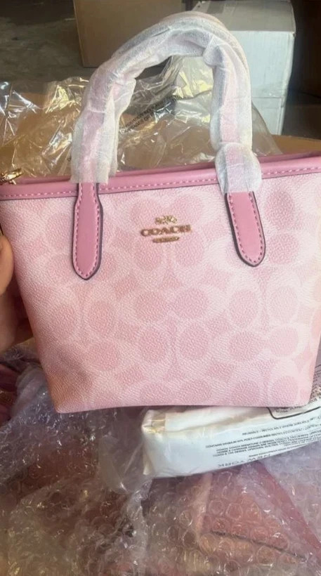COACH City Mini Tote Bag CW032 Signature Canvas Powder Pink