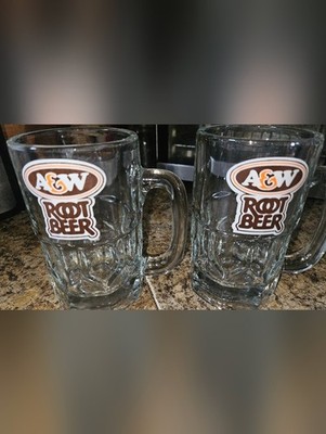 2 A&W glass Root Beer mug, 5.75'' High, vintage 1 Goblet 70's, 80's