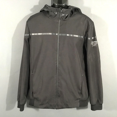 PULL&BEAR Jacket Mens XL Gray Hooded Full Zip Windbreaker Reflective Mesh Lined