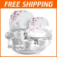 Stunning Pink Floral Porcelain Dish Set, Service for 6