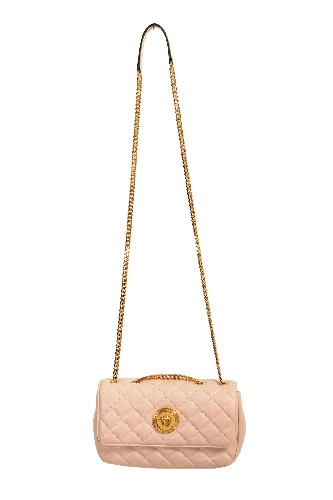 Versace — Versace Women's Pale Pink Leather Gold Medusa Quilted Small Handbag Shoulder Bag